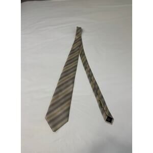 Kenneth Cole Reaction gold, beige, gray diagonally striped tie, silk